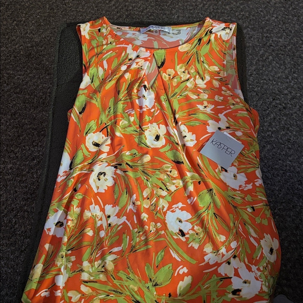 Kasper Orange Floral Sleeveless Blouse
